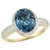 Natural 2.56 ctw London-blue-topaz & Diamond Engagement Ring 10K Yellow Gold - REF-33X6A