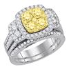 1.99 CTW Yellow Diamond Cluster Halo Bridal Engagement Ring 14KT White Gold - REF-240F2N