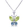 Genuine 0.60 ctw Peridot & Blue Topaz Necklace Jewelry 14KT White Gold - REF-23P5H