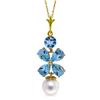 Genuine 3.65 ctw Blue Topaz & Pearl Necklace Jewelry 14KT Yellow Gold - REF-27M6T