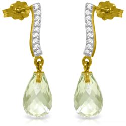 Genuine 4.78 ctw Green Amethyst & Diamond Earrings Jewelry 14KT Yellow Gold - REF-46F2Z