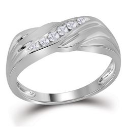 0.14 CTW Mens Diamond Diagonal Single Row Wedding Ring 10KT White Gold - REF-26Y9X