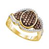 0.50 CTW Cognac-brown Color Diamond Oval Cluster Ring 10KT Yellow Gold - REF-36N2F