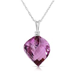 Genuine 10.80 ctw Amethyst & Diamond Necklace Jewelry 14KT White Gold - REF-29T3A