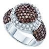 2 CTW Cognac-brown Color Diamond Halo Cluster Ring 10KT White Gold - REF-104N9F