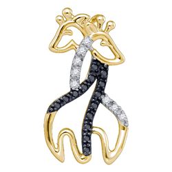 0.10 CTW Black Color Diamond Giraffe Animal Pendant 10KT Yellow Gold - REF-8W9K