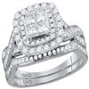 1.01 CTW Princess Diamond Cluster Halo Bridal Engagement Ring 14KT White Gold - REF-123H8M