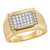 0.40 CTW Mens Diamond Square Cluster Ring 14KT Yellow Gold - REF-75N2F