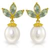 Genuine 9.5 ctw Green Amethyst & Pearl Earrings Jewelry 14KT Yellow Gold - REF-31M2T
