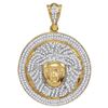 1 CTW Mens Diamond Gorgon Medusa Circle Medallion Charm Pendant 10KT Yellow Gold - REF-89N9F