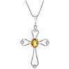 Genuine 0.57 ctw Citrine & Diamond Necklace Jewelry 14KT White Gold - REF-40M8T