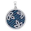 0.75 CTW Blue Color Diamond Circle Floral Pendant 10KT White Gold - REF-37M5H