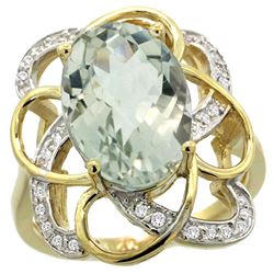 Natural 5.59 ctw green-amethyst & Diamond Engagement Ring 14K Yellow Gold - REF-59N6G