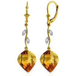 Genuine 23.52 ctw Citrine & Diamond Earrings Jewelry 14KT Yellow Gold - REF-62F9Z