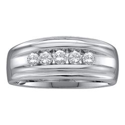 0.50 CTW Mens Channel-set Diamond Single Row Wedding Ring 10KT White Gold - REF-49K5W