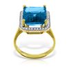 Genuine 7.8 ctw Blue Topaz & Diamond Ring Jewelry 14KT Yellow Gold - REF-84W3Y