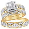 0.75 CTW His & Hers Diamond Cluster Matching Bridal Ring 10KT Yellow Gold - REF-67K4W