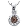 0.25 CTW Cognac-brown Color Flower Cluster Diamond Pendant 14k White Gold - REF-19F4N