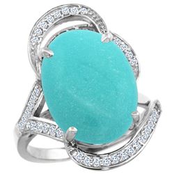 Natural 11.23 ctw turquoise & Diamond Engagement Ring 14K White Gold - REF-133X3A