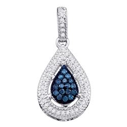 0.20 CTW Blue Color Diamond Teardrop Cluster Pendant 14KT White Gold - REF-20K9W