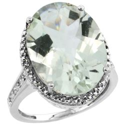 Natural 13.6 ctw Green-amethyst & Diamond Engagement Ring 14K White Gold - REF-75V6F