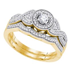 0.38 CTW Diamond Halo Woven Crossover Bridal Engagement Ring 10KT Yellow Gold - REF-57N2F