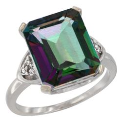 Natural 5.44 ctw mystic-topaz & Diamond Engagement Ring 14K White Gold - REF-45W5K