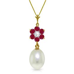 Genuine 4.53 ctw Pearl, Ruby & Diamond Necklace Jewelry 14KT Yellow Gold - REF-30Y9F