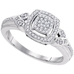 0.20 CTW Diamond Square Halo Cluster Ring 10KT White Gold - REF-26F9N