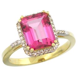 Natural 2.63 ctw Pink-topaz & Diamond Engagement Ring 14K Yellow Gold - REF-42M8H