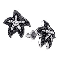 0.40 CTW Black Color Diamond Starfish Stud Earrings 10KT White Gold - REF-24Y2X