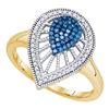 Image 1 : 0.25 CTW Blue Color Diamond Teardrop Cluster Ring 10KT Yellow Gold - REF-30W2K