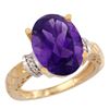 Natural 5.53 ctw Amethyst & Diamond Engagement Ring 14K Yellow Gold - REF-60M3H