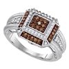 0.50 CTW Cognac-brown Color Diamond Square Cluster Roped Ring 10KT White Gold - REF-34N4F