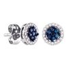 0.25 CTW Blue Color Diamond Cluster Stud Screwback Earrings 14k White Gold - REF-19Y4X
