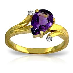 Genuine 1.51 ctw Amethyst & Diamond Ring Jewelry 14KT Yellow Gold - REF-51V4W
