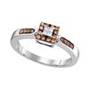 0.25 CTW Cognac-brown Color Diamond Square Cluster Ring 10KT White Gold - REF-19N4F