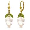 Genuine 25.5 ctw White Topaz & Peridot Earrings Jewelry 14KT Yellow Gold - REF-63N8R