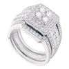 1.51 CTW Diamond Halo 3-Piece Bridal Engagement Ring 14KT White Gold - REF-194K9W
