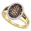0.50 CTW Cognac-brown Color Diamond Oval Cluster Ring 10KT Yellow Gold - REF-37N5F