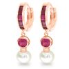 Genuine 4.65 ctw Ruby & Pearl Earrings Jewelry 14KT Rose Gold - REF-54M6T