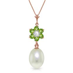 Genuine 4.53 ctw Pearl, Peridot & Diamond Necklace Jewelry 14KT Rose Gold - REF-29Z7N
