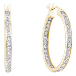 1 CTW Diamond Single Row In/Out Hoop Earrings 14KT Yellow Gold - REF-109H4M