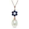 Genuine 4.53 ctw Pearl, Sapphire & Diamond Necklace Jewelry 14KT Rose Gold - REF-30M9T