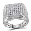 2 CTW Mens Diamond Square Cluster Fashion Ring 10KT White Gold - REF-139Y5X