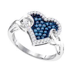 0.33 CTW Blue Color Diamond Heart Cluster Knot Ring 10KT White Gold - REF-26M9H