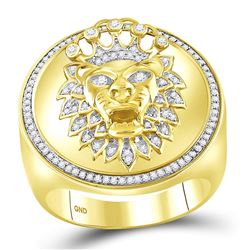 0.40 CTW Mens Diamond Lion Crown Cluster Ring 10KT Yellow Gold - REF-82H4M