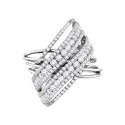 2.48 CTW Diamond Crossover Open Strand Cocktail Ring 14KT White Gold - REF-232W4K