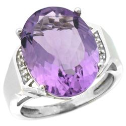 Natural 11.02 ctw Amethyst & Diamond Engagement Ring 14K White Gold - REF-65R8Z