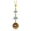 Genuine 3.25 ctw Black Pearl & Aquamarine Necklace Jewelry 14KT Yellow Gold - REF-26K6V